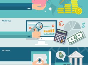 Bank service best investment analytic security horizontal banners set isolated vector illustration