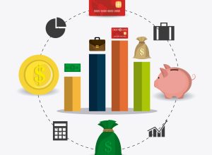 Business growth and money savings infographics design, vector illustration